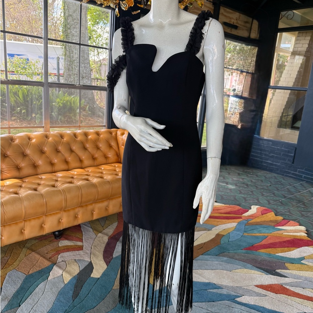 Amanda Uprichard Black Fringe Midi Dress